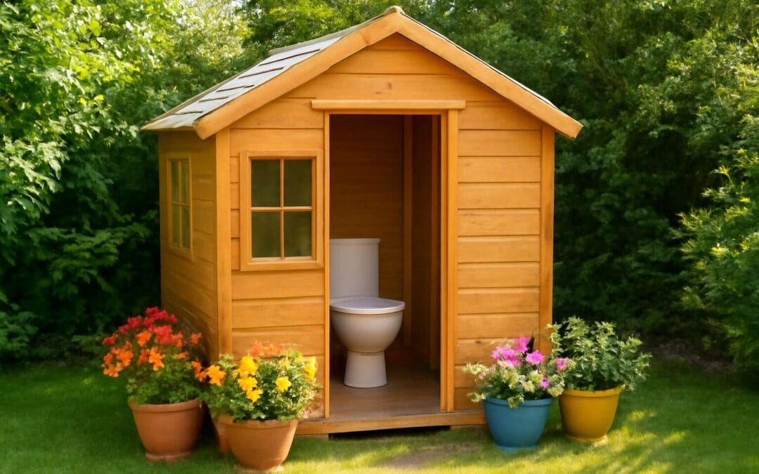Cozy playtime in a wendy house with toilet: the perfect backyard retreat.